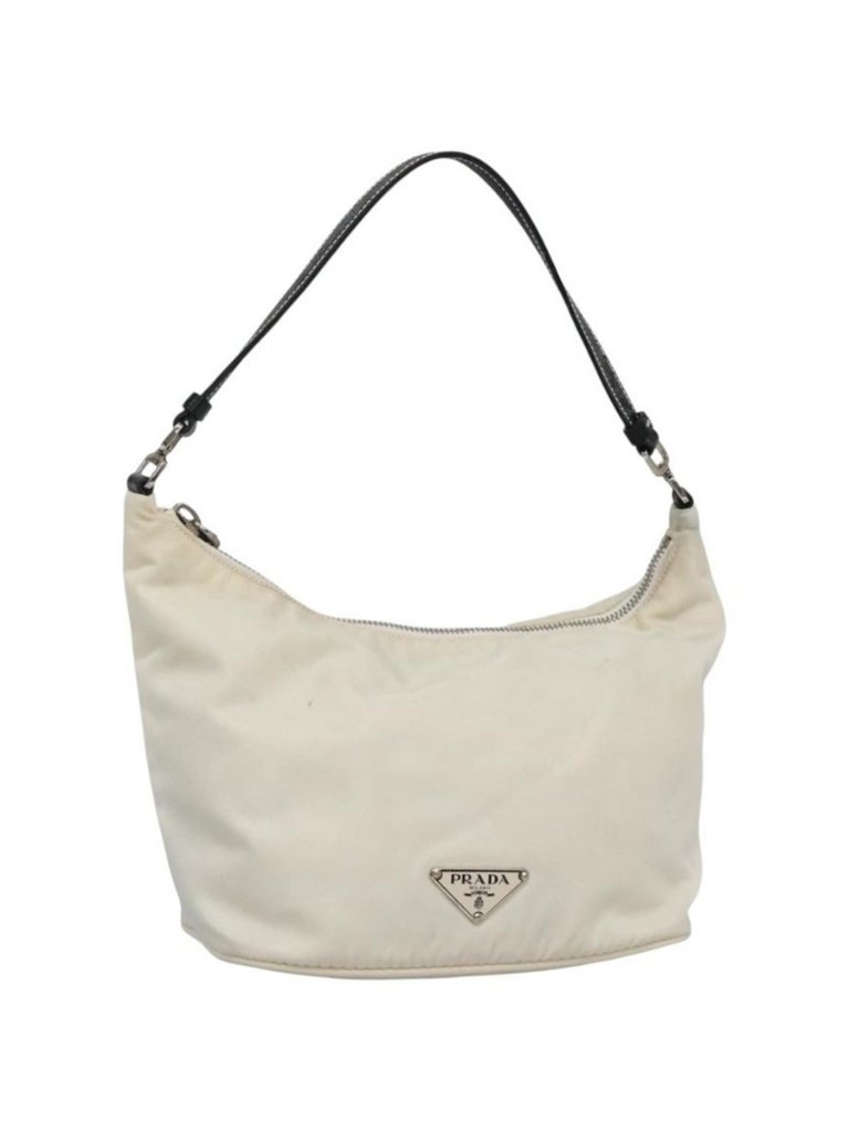 Authentic Prada Shoulder Bag Nylon White Silver